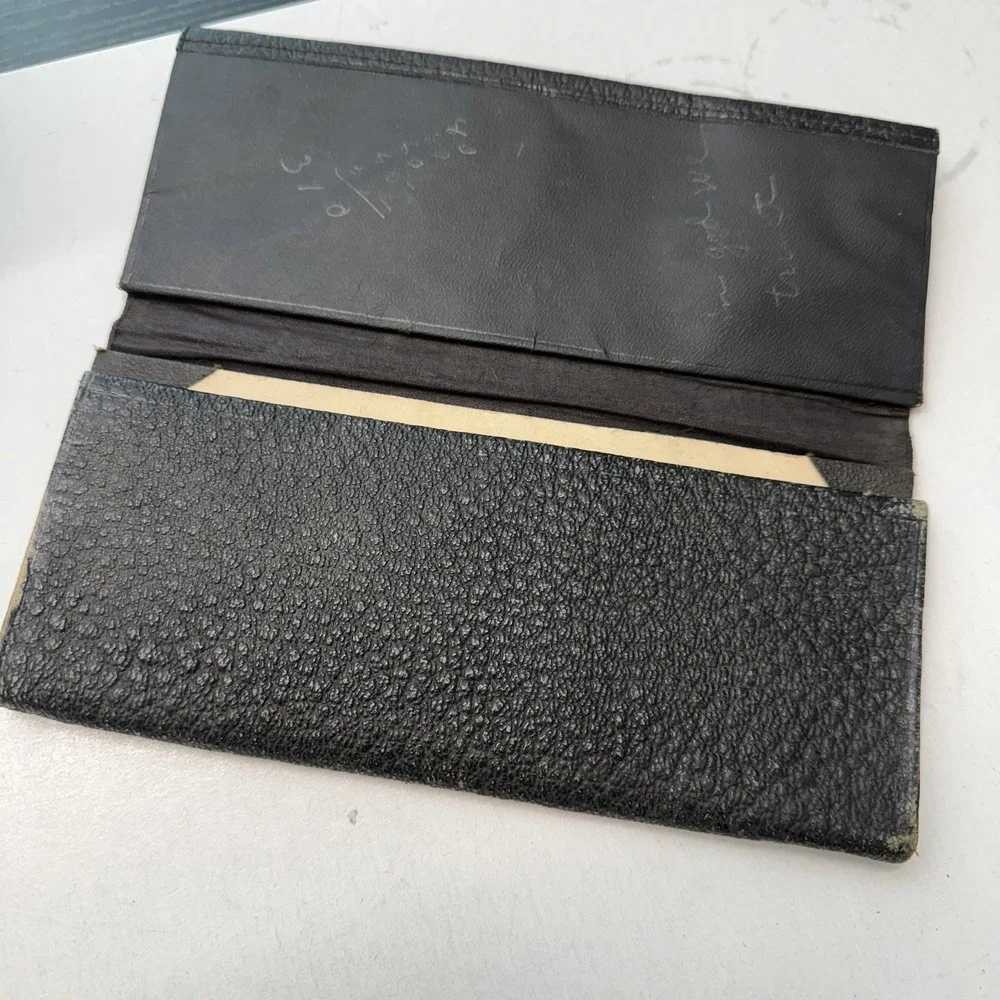 Antique Tri-fold Black Faux Pebbled Leather Wallet Late 19th Century